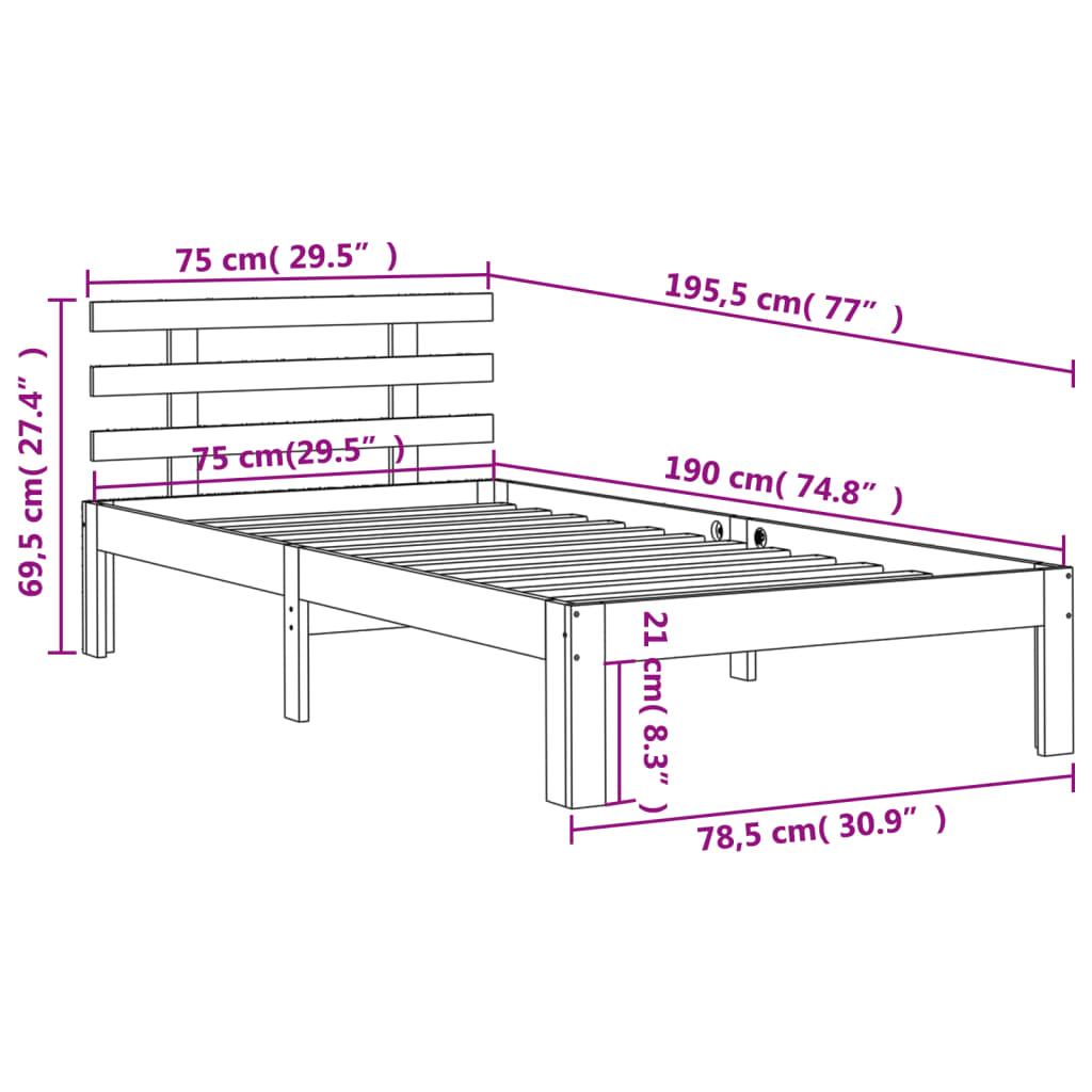 Letto senza Materasso Marrone Cera 75x190 cm in Legno di Pino - homemem39
