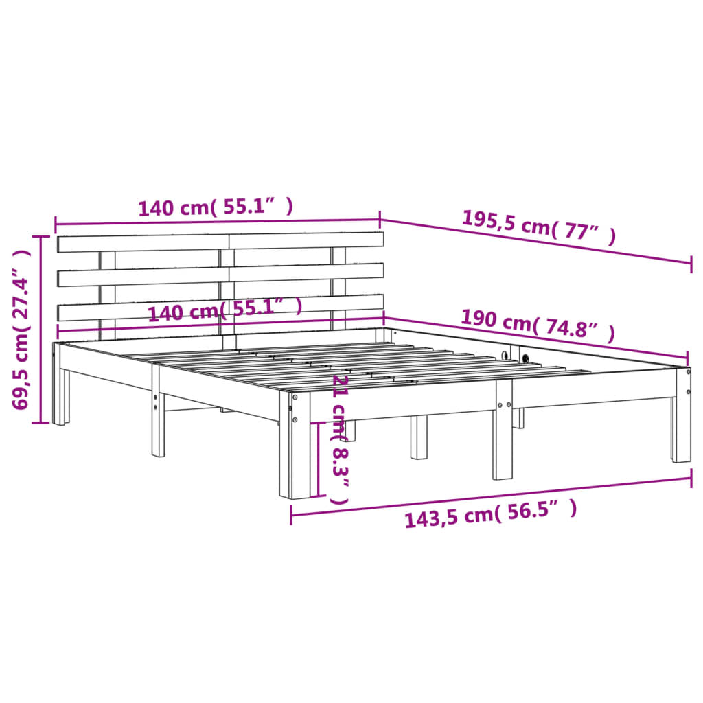Letto senza Materasso Marrone Cera 140x190 cm in Legno di Pino - homemem39