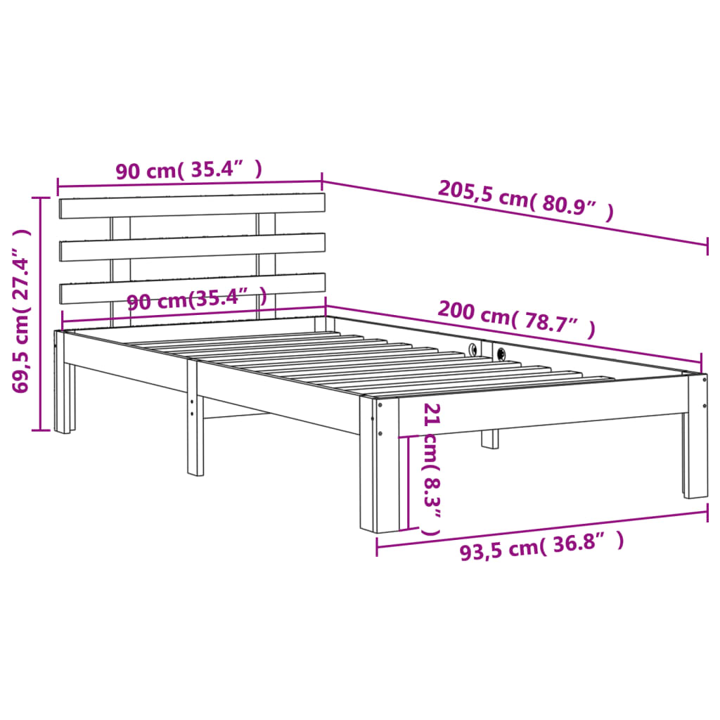 Letto senza Materasso Marrone Cera 90x200 cm Legno di Pino - homemem39