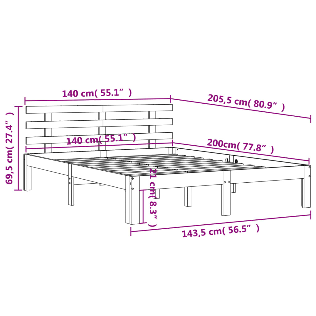 Giroletto senza Materasso Marrone Cera 140x200cm Massello Pino - homemem39