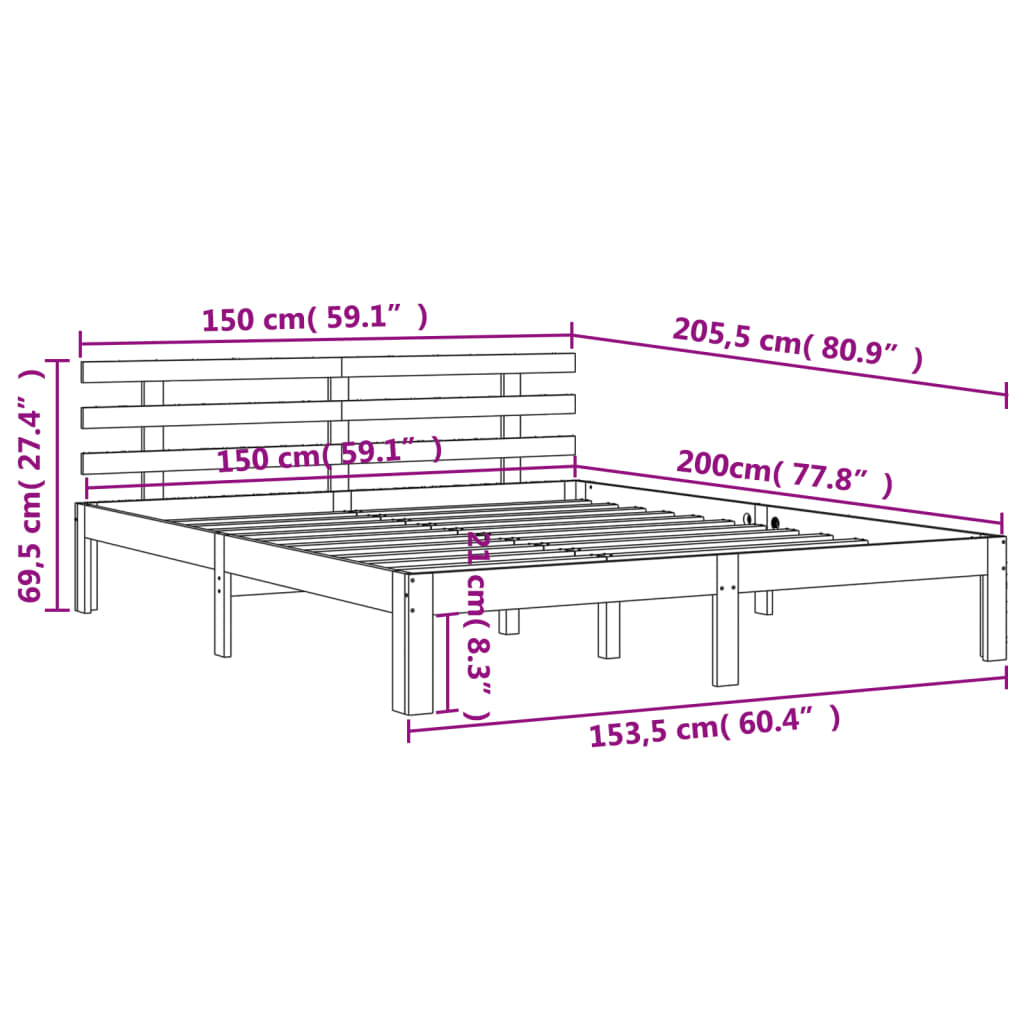 Letto senza Materasso Marrone Cera 150x200 cm in Legno di Pino - homemem39