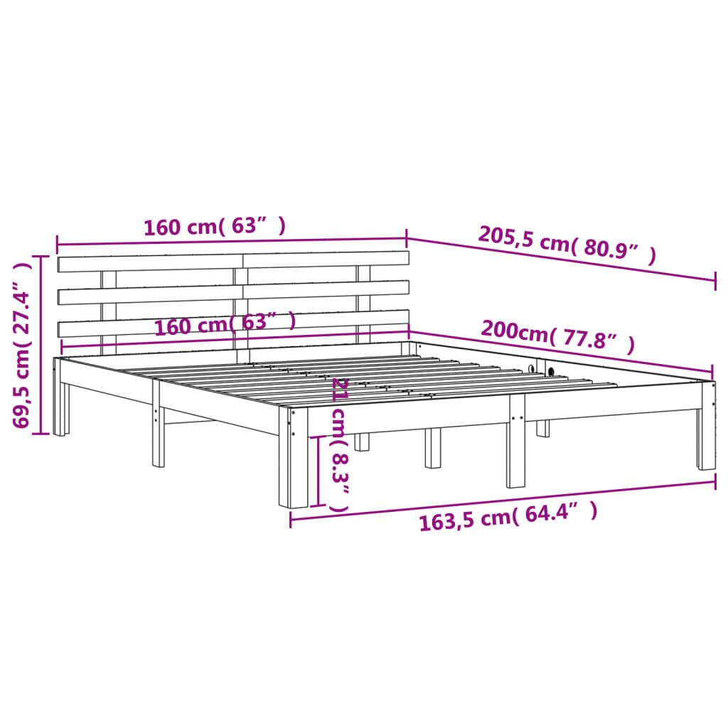 Letto senza Materasso Marrone Cera 160x200 cm in Legno di Pino - homemem39
