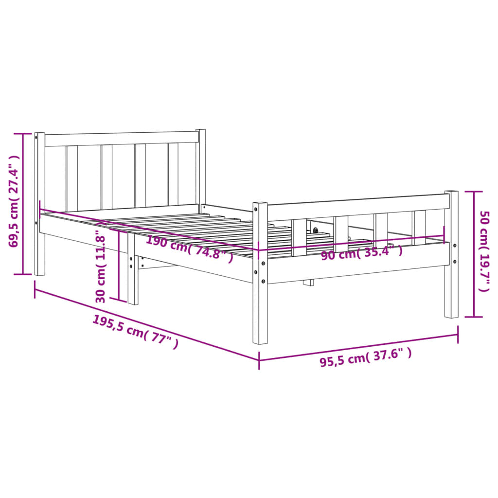 Letto senza Materasso Marrone Cera 90x190 cm in Legno di Pino - homemem39