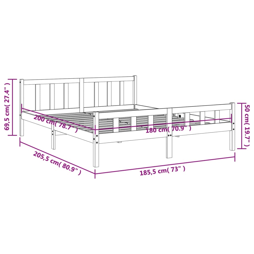 Letto senza Materasso Marrone Cera 180x200 cm in Legno di Pino - homemem39