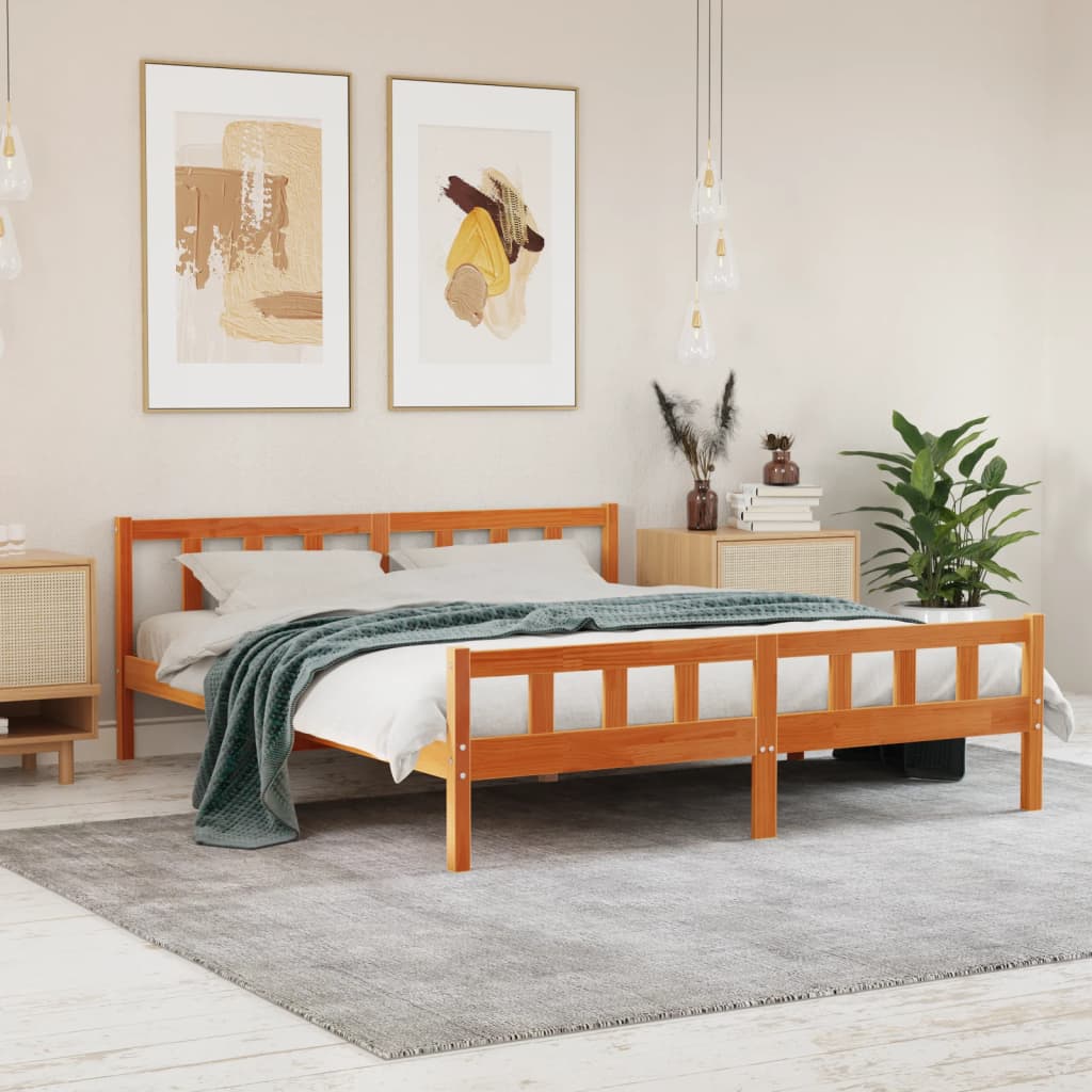 Letto senza Materasso Marrone Cera 180x200 cm in Legno di Pino - homemem39