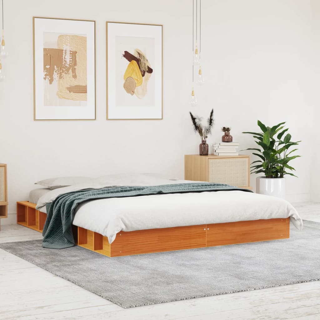 Letto senza Materasso Marrone Cera 160x200 cm in Legno di Pino - homemem39