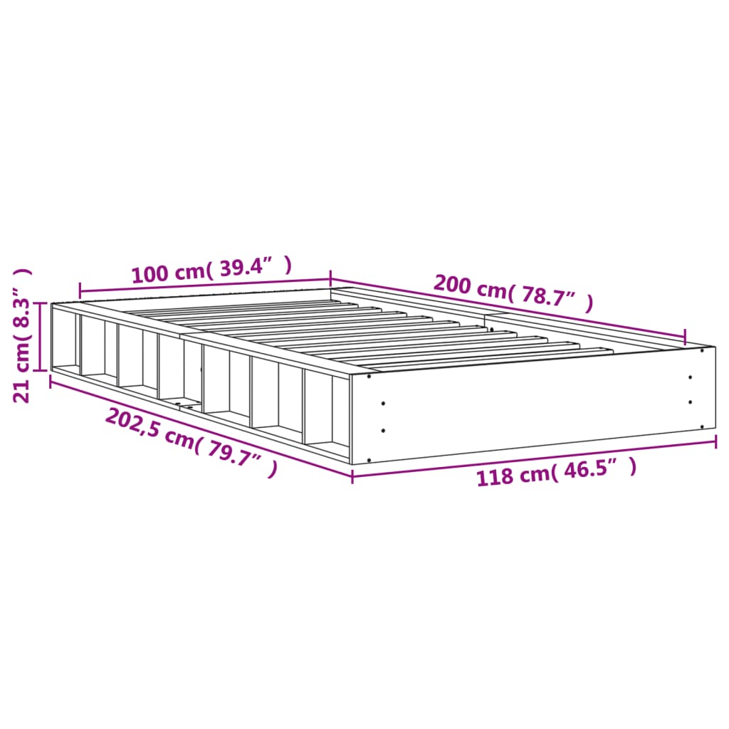 Letto senza Materasso Marrone Cera 100x200 cm in Legno di Pino - homemem39