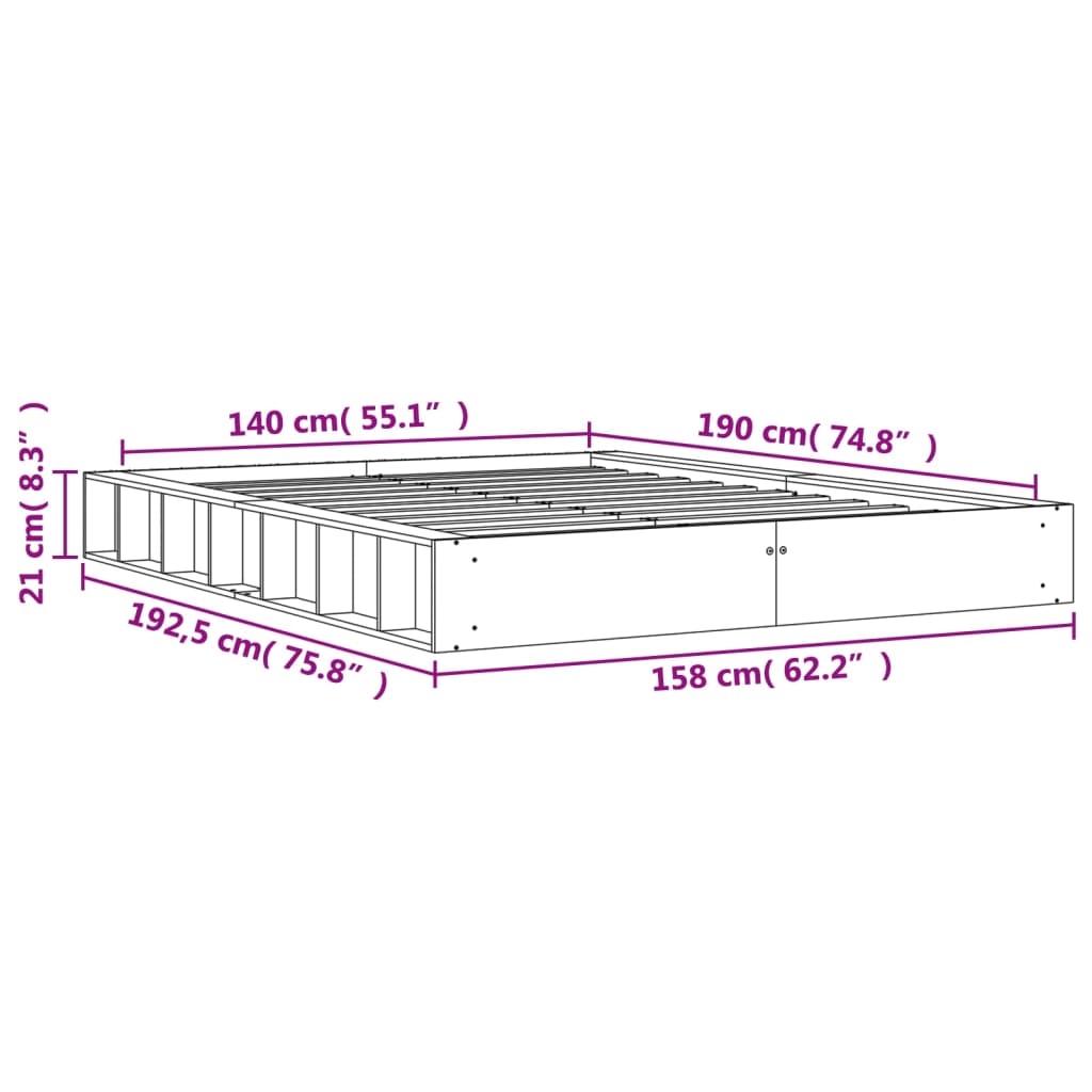Letto senza Materasso Marrone Cera 140x190 cm in Legno di Pino - homemem39