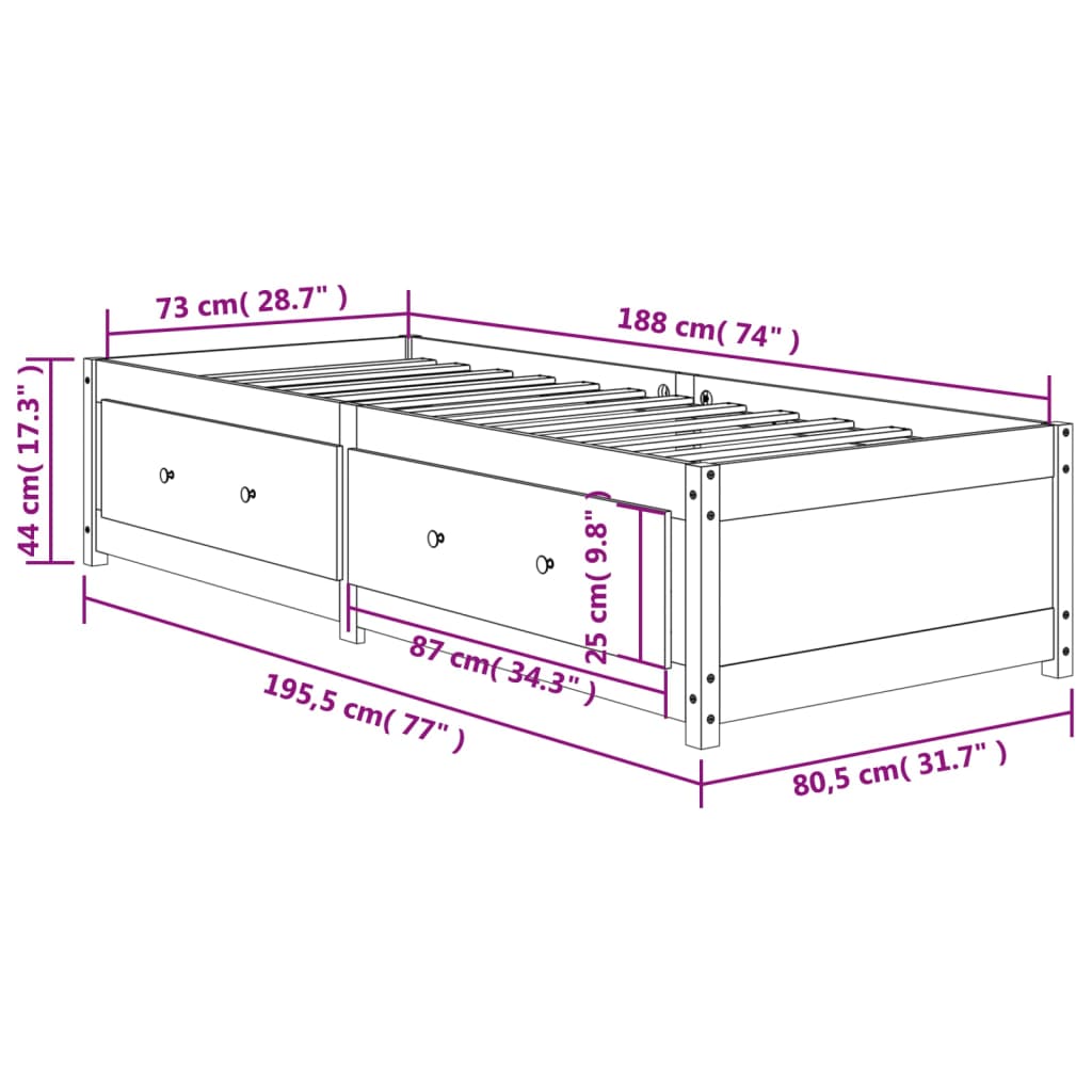 Dormeuse senza Materasso Marrone Cera 75x190 cm Legno di Pino | homemem39