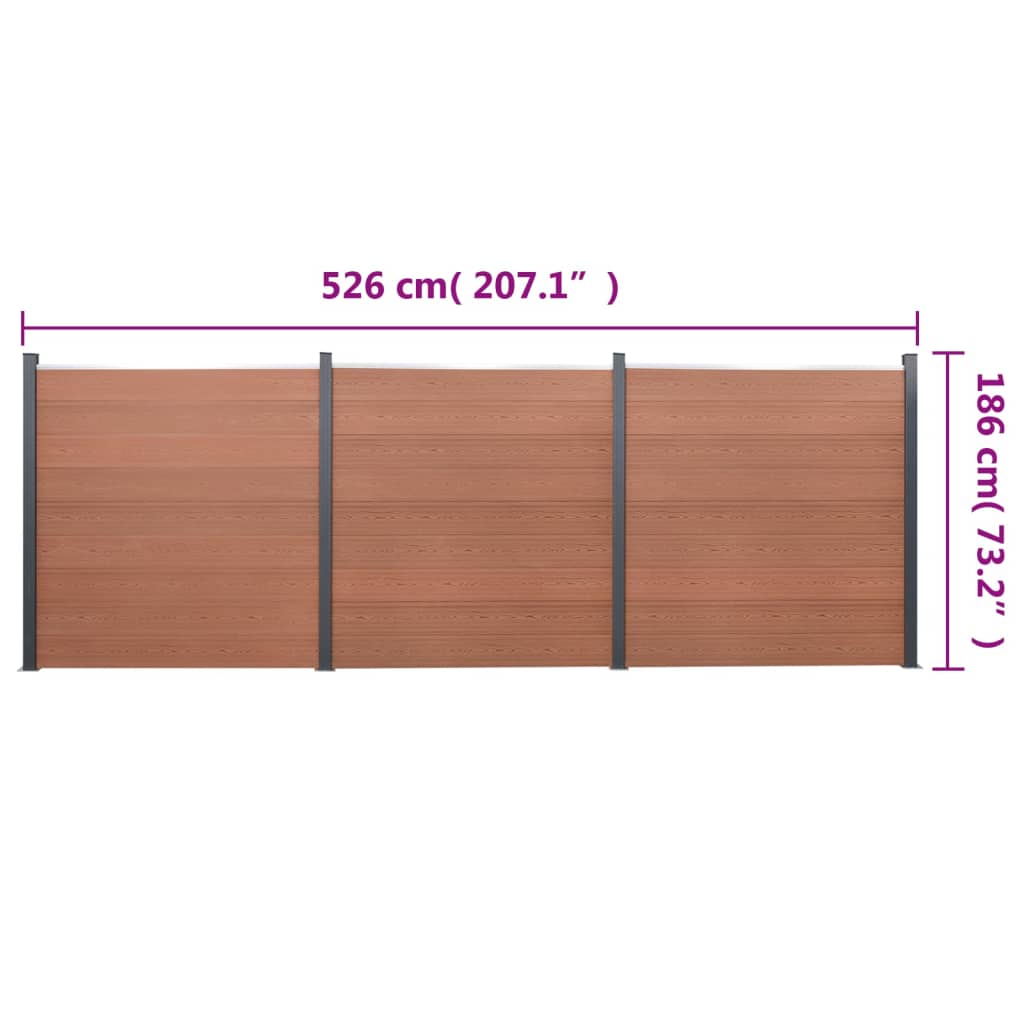 Set Pannello di Recinzione Marrone 526x186 cm in WPC | homemem39