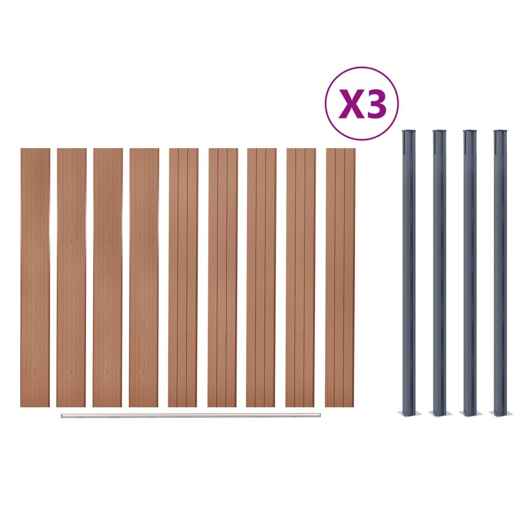 Set Pannello di Recinzione Marrone 526x186 cm in WPC | homemem39