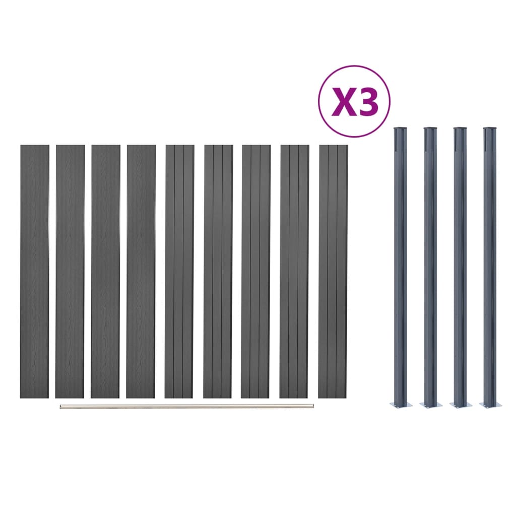 Set Pannello di Recinzione Grigio 526x186 cm in WPC | homemem39