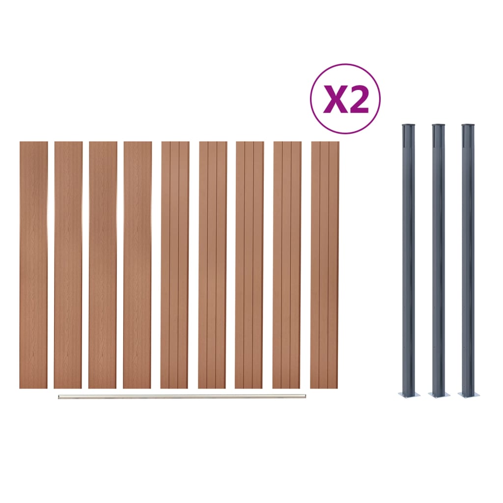Set Pannello di Recinzione Marrone 353x186 cm in WPC