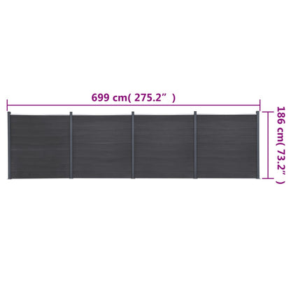 Set Pannello di Recinzione Grigio 699x186 cm in WPC | homemem39
