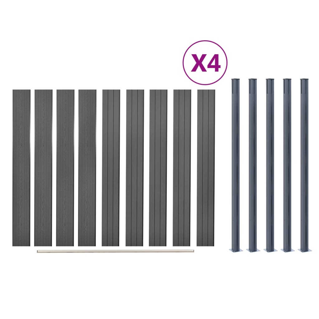 Set Pannello di Recinzione Grigio 699x186 cm in WPC | homemem39