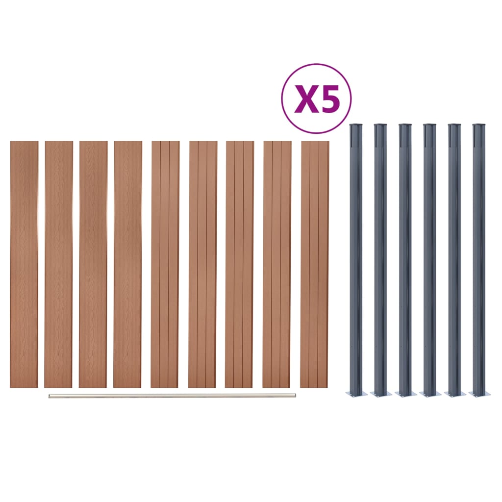 Set Pannello di Recinzione Marrone 872x186 cm in WPC | homemem39
