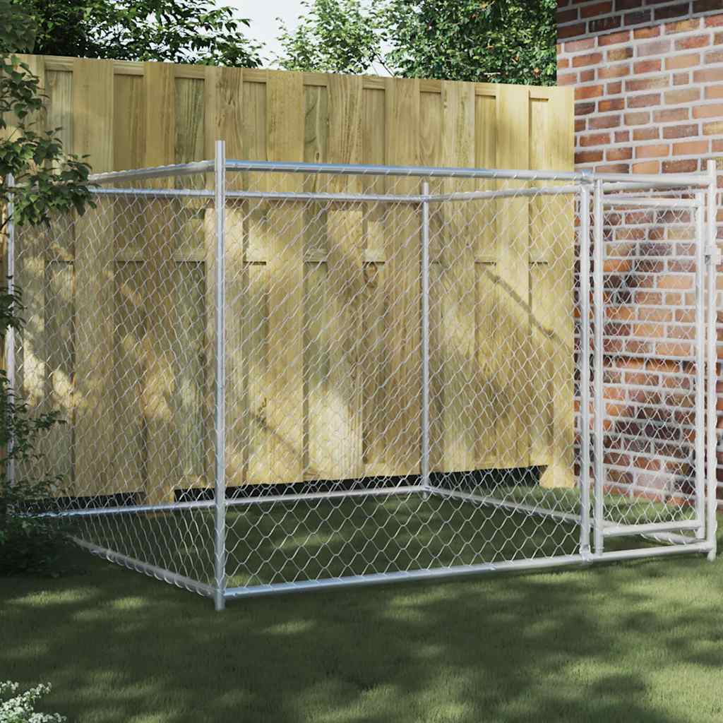 Gabbia per Cani con Porta Grigia 2x2x1,5 m in Acciaio Zincato | homemem39