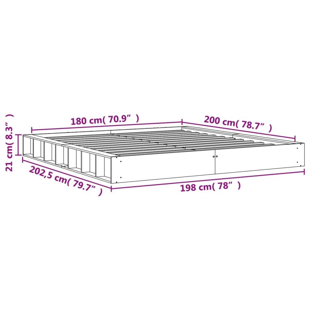 Giroletto senza Materasso Marrone Cera 180x200 cm Legno di Pino | homemem39