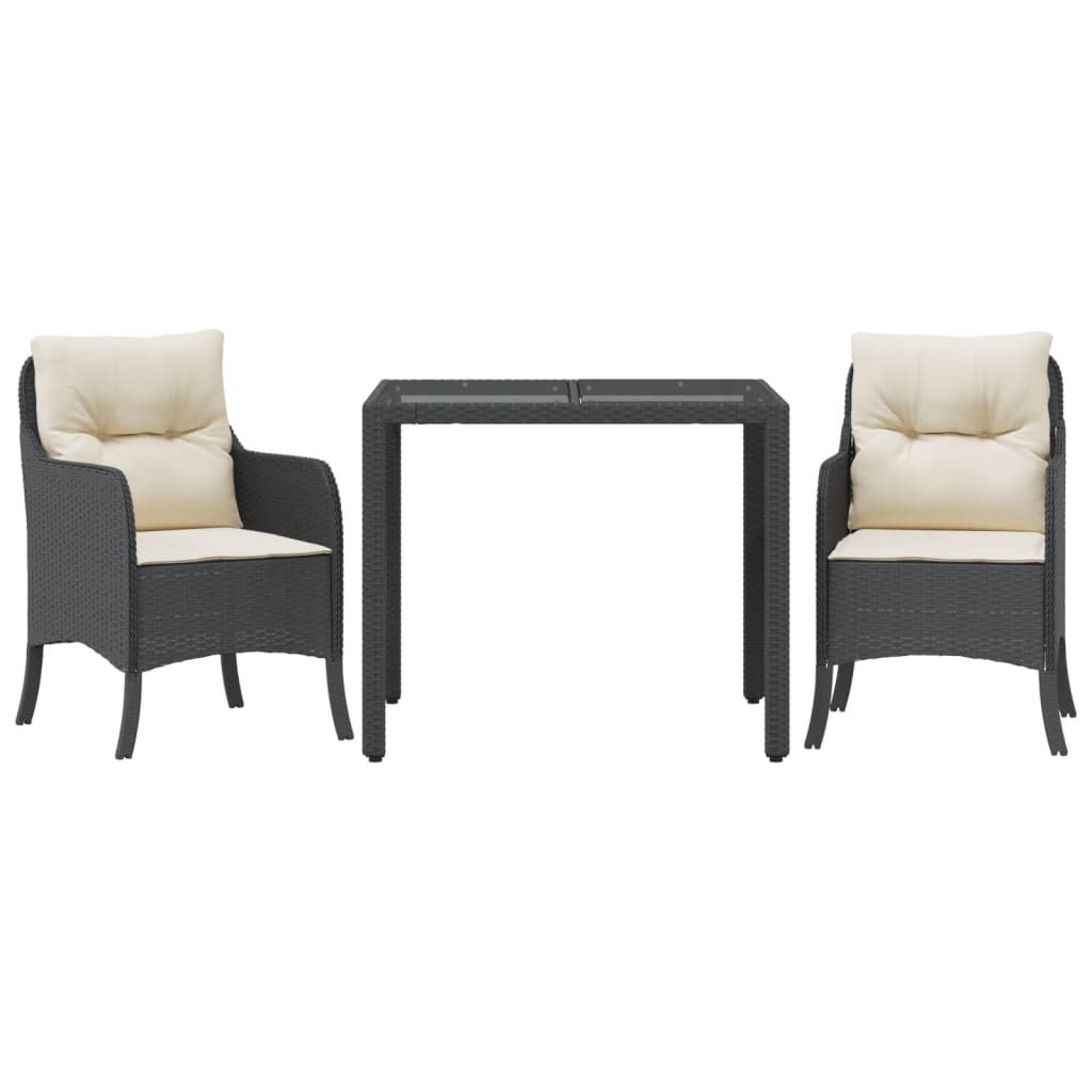 Set da Pranzo da Giardino 3 pz con Cuscini Nero in Polyrattan | homemem39