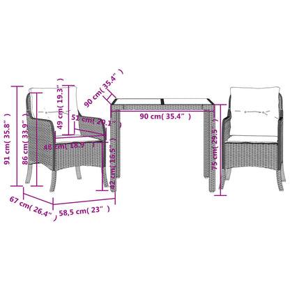 Set da Pranzo da Giardino 3 pz con Cuscini Nero in Polyrattan | homemem39
