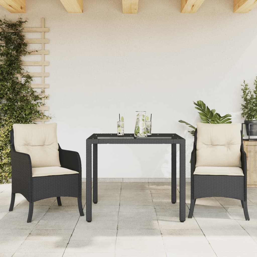 Set da Pranzo da Giardino 3 pz con Cuscini Nero in Polyrattan | homemem39