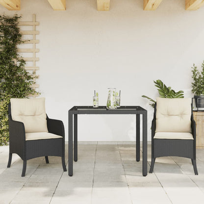 Set da Pranzo da Giardino 3 pz con Cuscini Nero in Polyrattan | homemem39