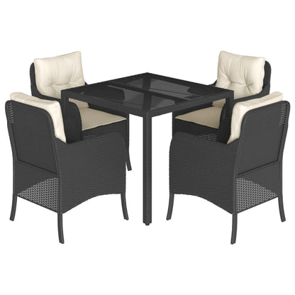 Set da Pranzo da Giardino 5 pz Nero con Cuscini in Polyrattan | homemem39