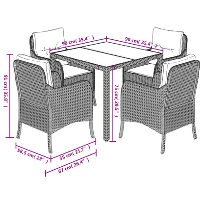 Set da Pranzo da Giardino 5 pz Nero con Cuscini in Polyrattan | homemem39