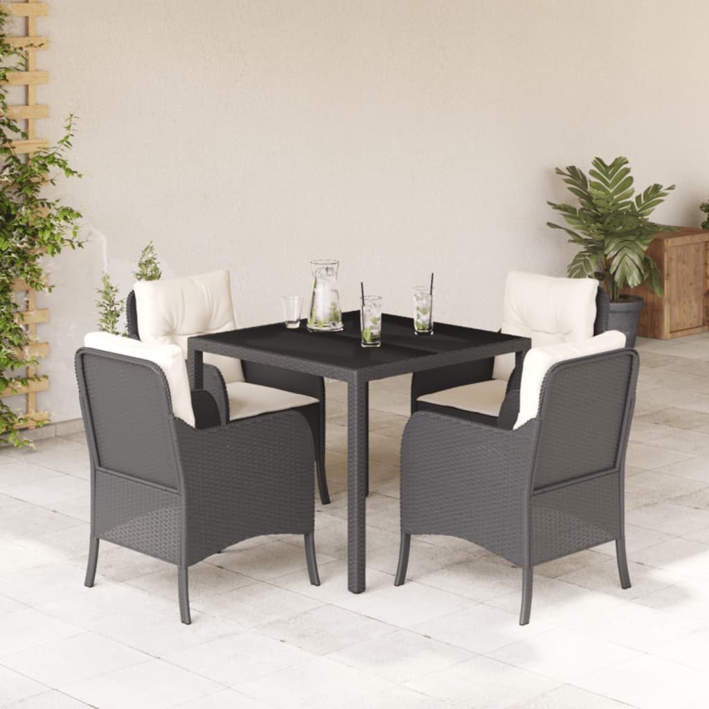 Set da Pranzo da Giardino 5 pz Nero con Cuscini in Polyrattan | homemem39
