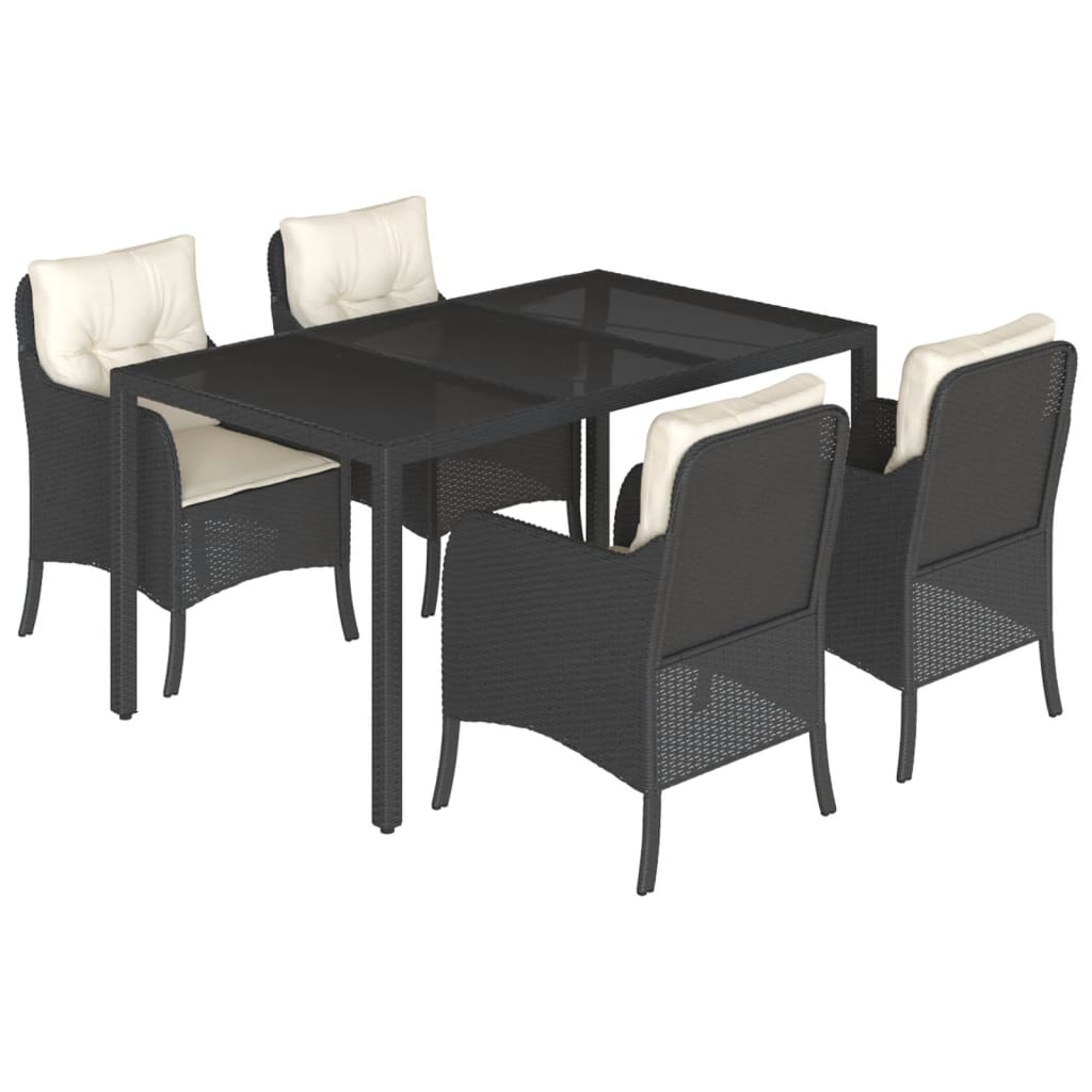 Set da Pranzo da Giardino 5 pz Nero con Cuscini in Polyrattan | homemem39