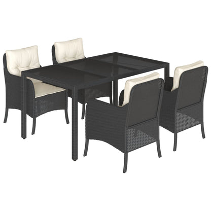 Set da Pranzo da Giardino 5 pz Nero con Cuscini in Polyrattan - homemem39