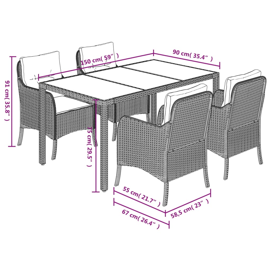 Set da Pranzo da Giardino 5 pz Nero con Cuscini in Polyrattan | homemem39