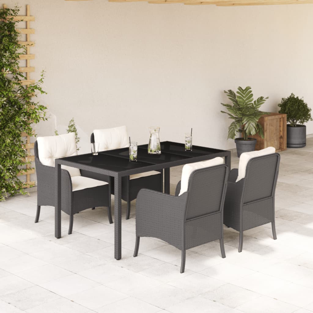 Set da Pranzo da Giardino 5 pz Nero con Cuscini in Polyrattan | homemem39