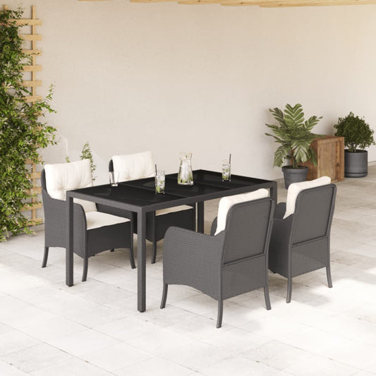 Set da Pranzo da Giardino 5 pz Nero con Cuscini in Polyrattan | homemem39