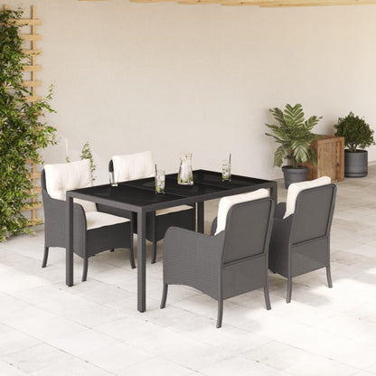 Set da Pranzo da Giardino 5 pz Nero con Cuscini in Polyrattan - homemem39