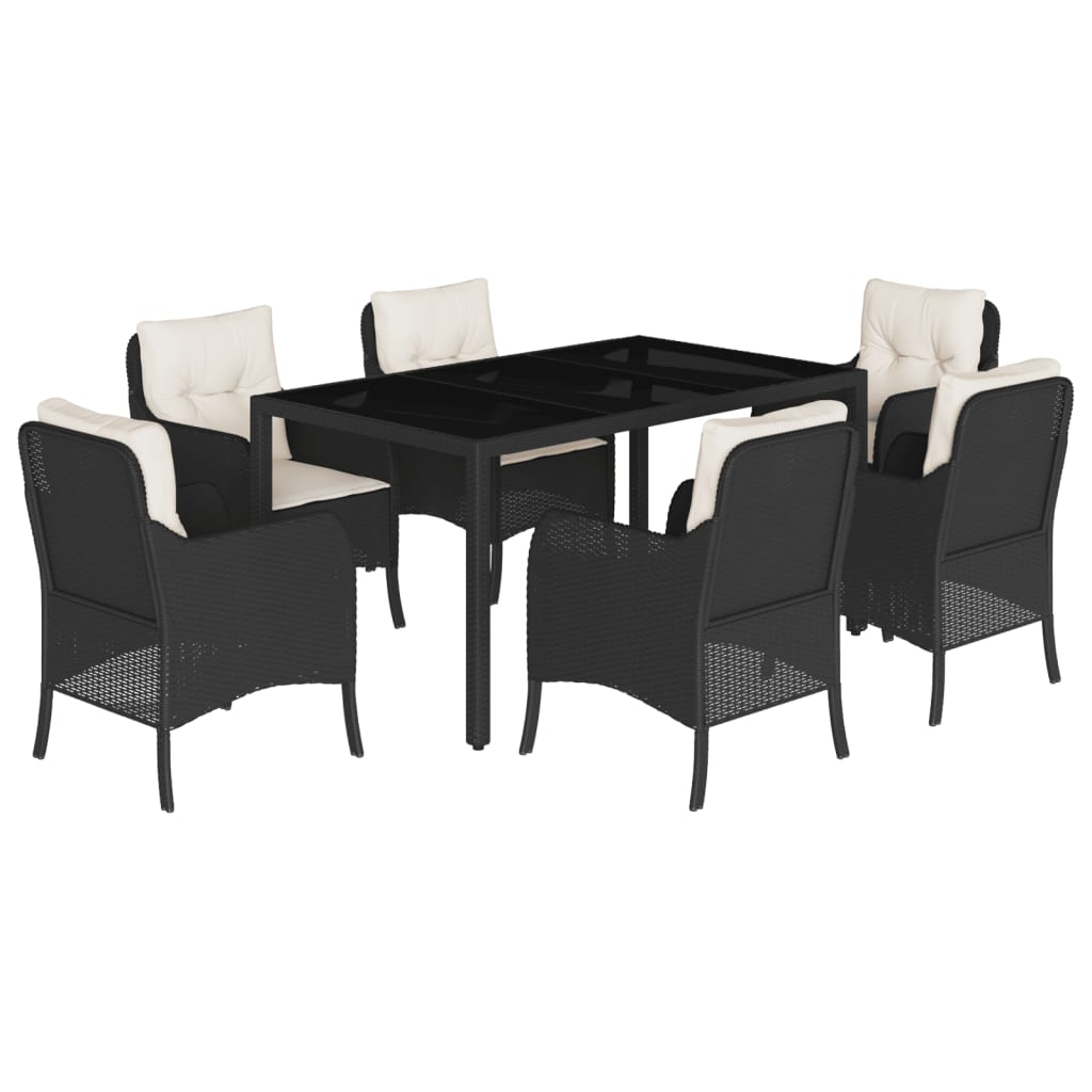 Set da Pranzo da Giardino 7 pz Nero con Cuscini in Polyrattan | homemem39