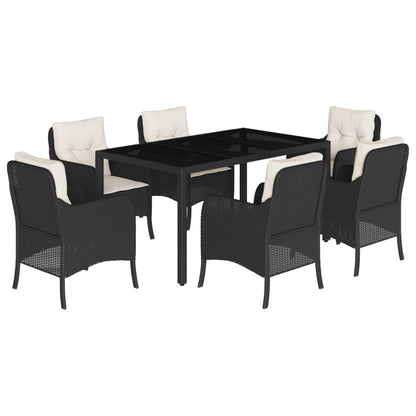 Set da Pranzo da Giardino 7 pz Nero con Cuscini in Polyrattan | homemem39
