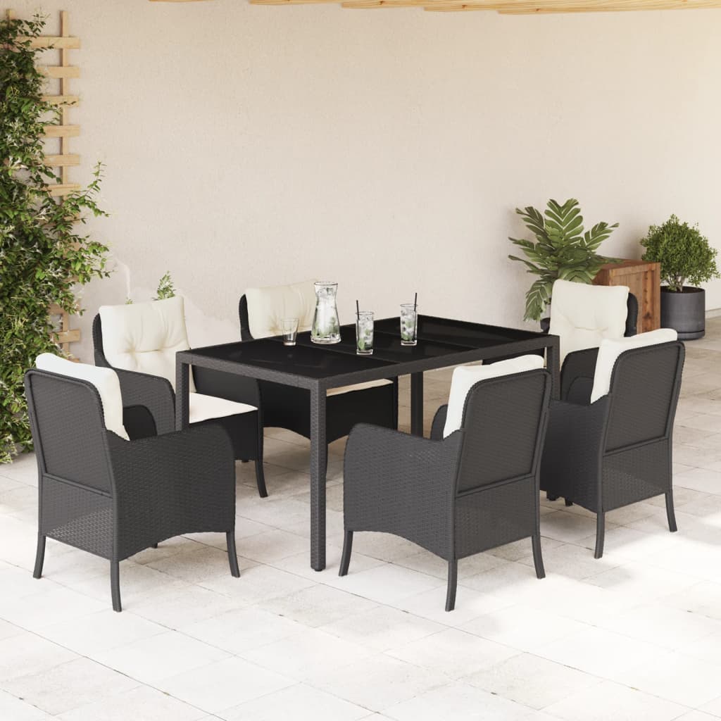 Set da Pranzo da Giardino 7 pz Nero con Cuscini in Polyrattan | homemem39