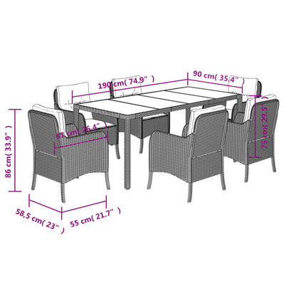 Set da Pranzo da Giardino 7 pz Nero con Cuscini in Polyrattan | homemem39