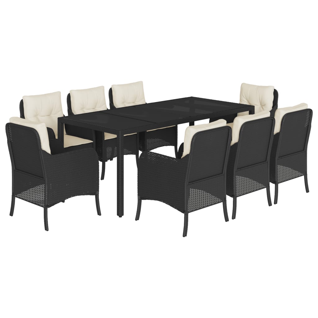 Set da Pranzo da Giardino 9 pz con Cuscini Nero in Polyrattan | homemem39