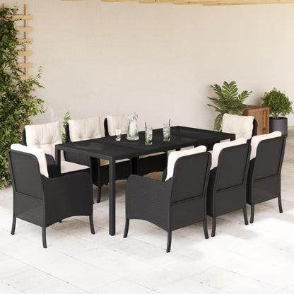Set da Pranzo da Giardino 9 pz con Cuscini Nero in Polyrattan - homemem39
