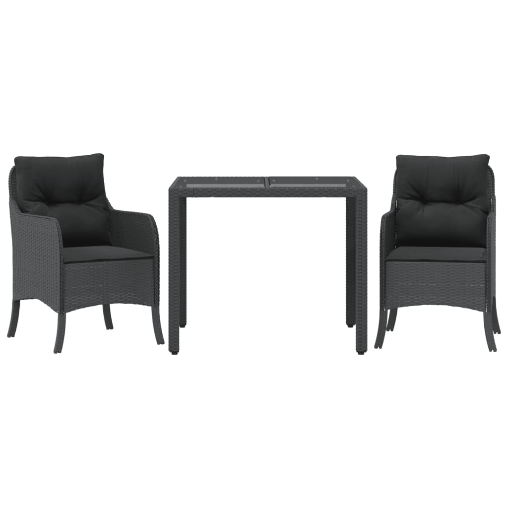 Set da Pranzo da Giardino 3 pz con Cuscini Nero in Polyrattan | homemem39