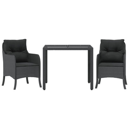 Set da Pranzo da Giardino 3 pz con Cuscini Nero in Polyrattan | homemem39