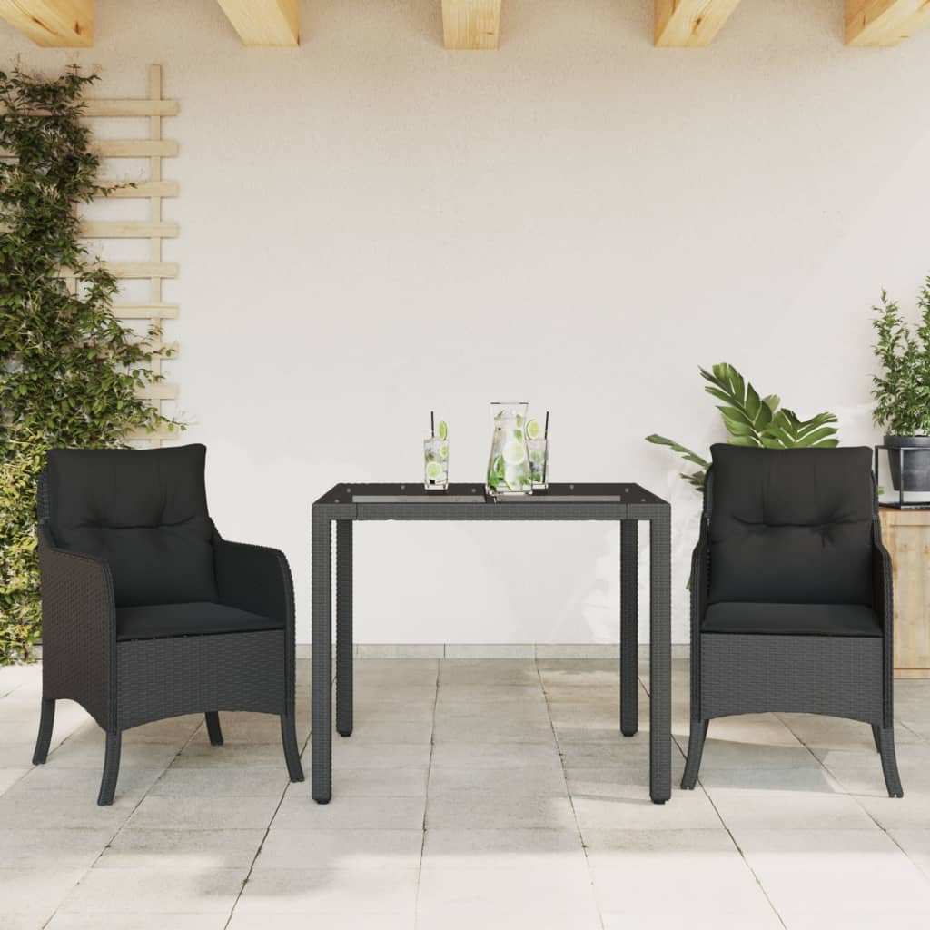 Set da Pranzo da Giardino 3 pz con Cuscini Nero in Polyrattan | homemem39
