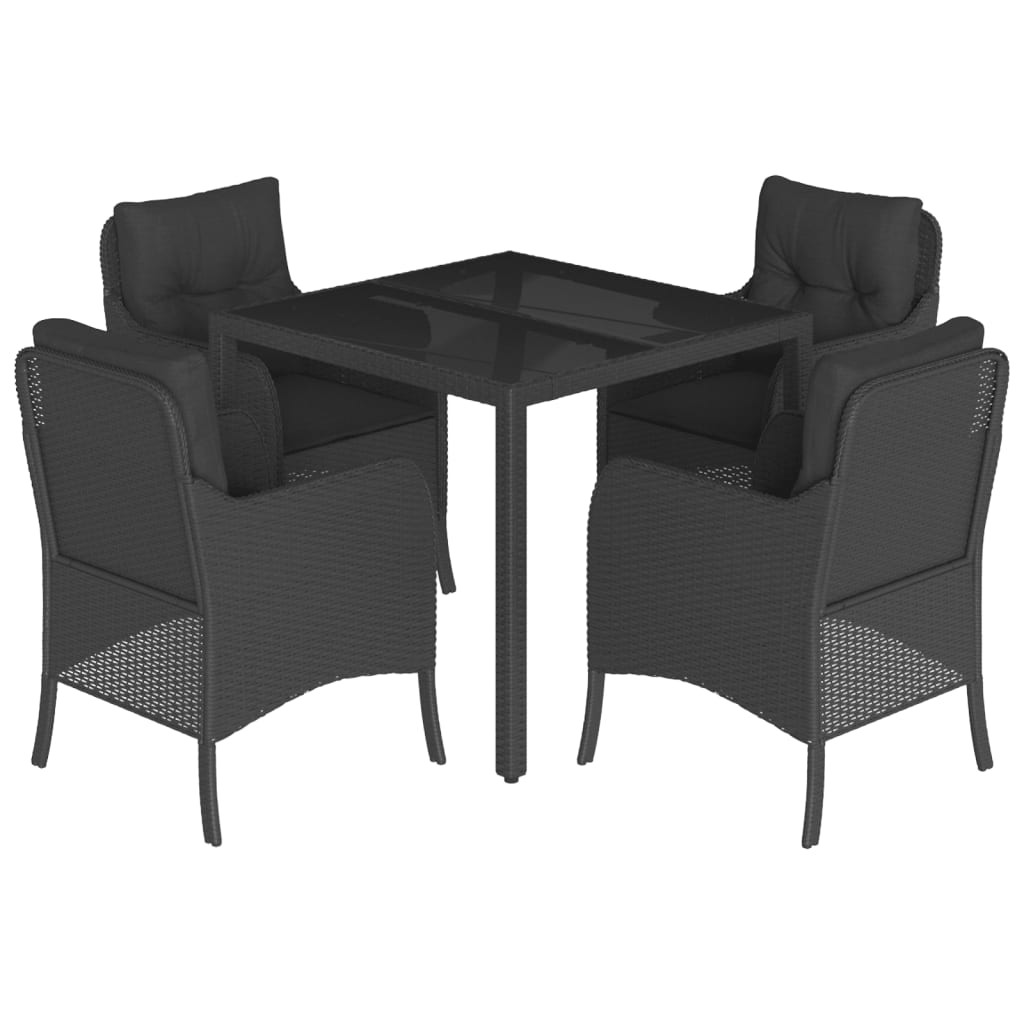 Set da Pranzo da Giardino 5 pz Nero con Cuscini in Polyrattan | homemem39
