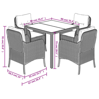 Set da Pranzo da Giardino 5 pz Nero con Cuscini in Polyrattan | homemem39