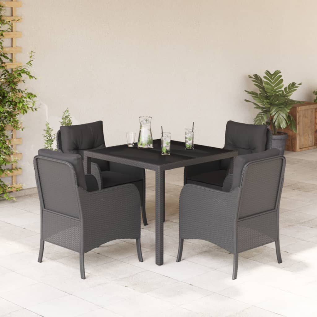 Set da Pranzo da Giardino 5 pz Nero con Cuscini in Polyrattan | homemem39