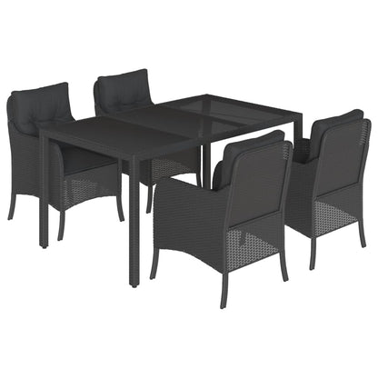 Set da Pranzo da Giardino 5 pz Nero con Cuscini in Polyrattan - homemem39