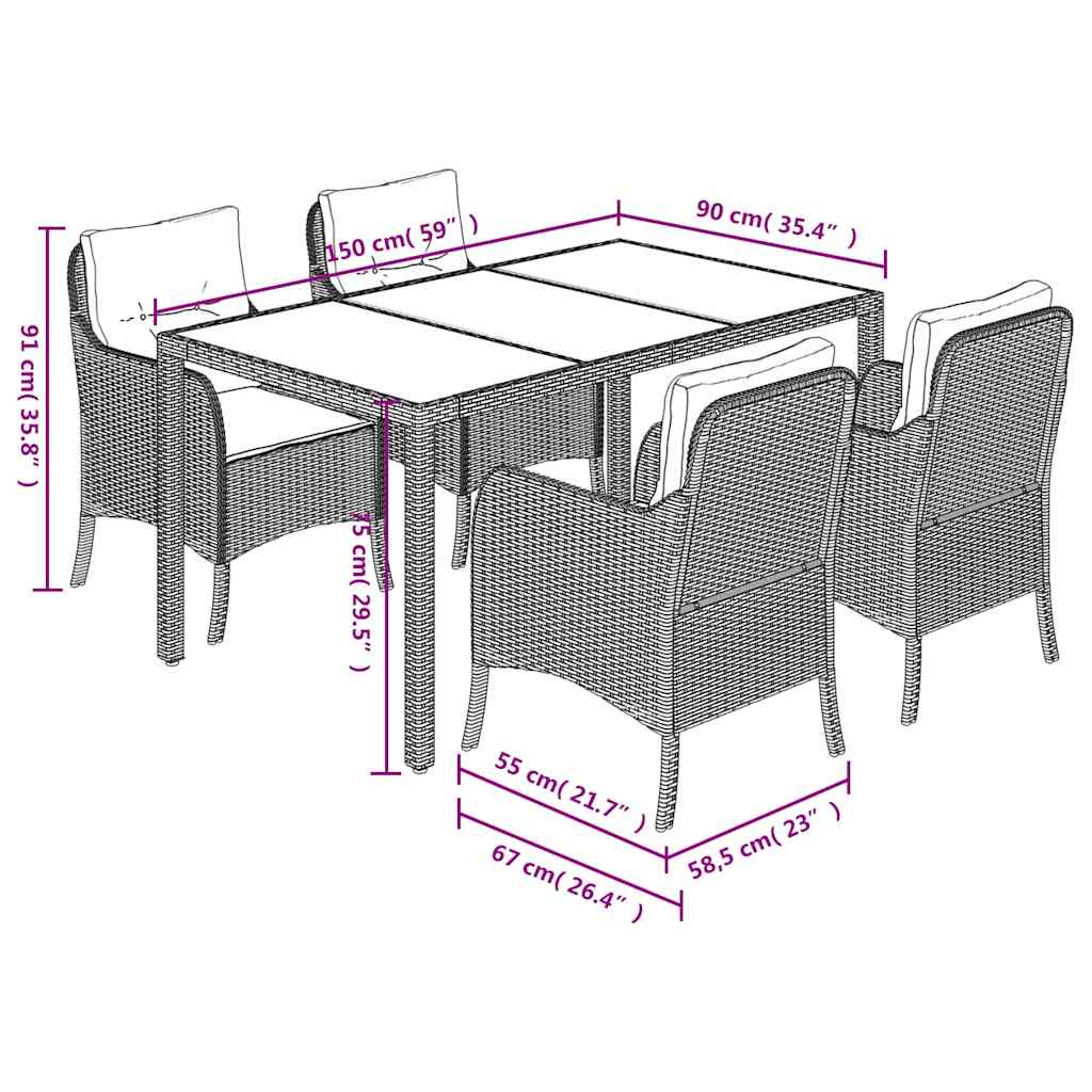 Set da Pranzo da Giardino 5 pz Nero con Cuscini in Polyrattan | homemem39
