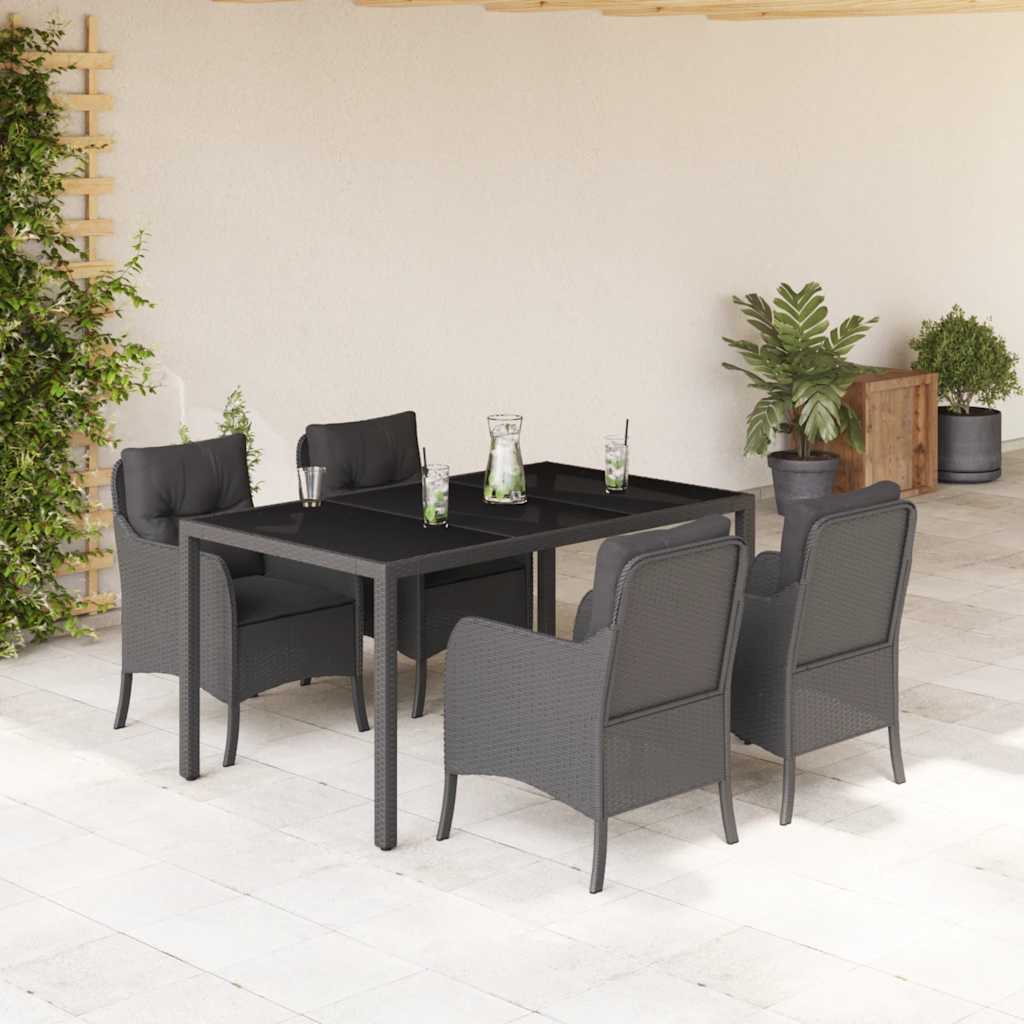 Set da Pranzo da Giardino 5 pz Nero con Cuscini in Polyrattan | homemem39